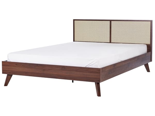 Seng Mørkt Træ 180 x 200 cm Moderne Dobbeltseng med Sengegavl To Mands Lav Sengeramme Minimalistisk Design Træseng