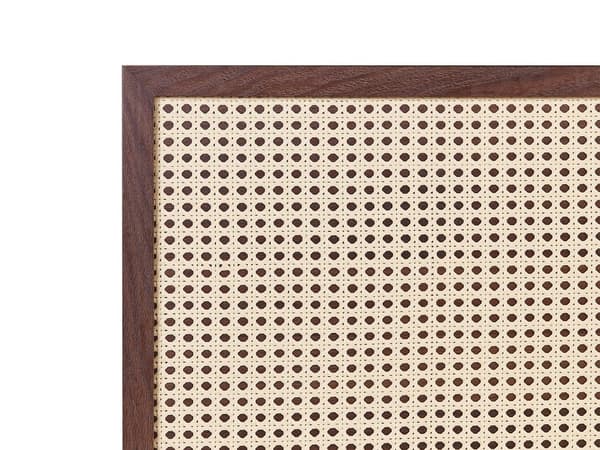 Säng med panel Mörkt trä Rotting Spånskiva Dubbel 140 x 200 cm Spjälram Sängbotten Flätad Sänggavel Modern Boho