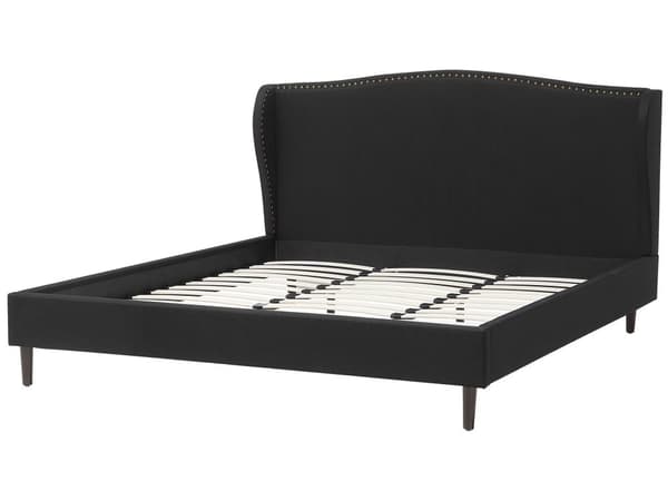 Sort Polstret Seng med Stel 180 x 200 cm med Sengegavl i Glamourøs Stil