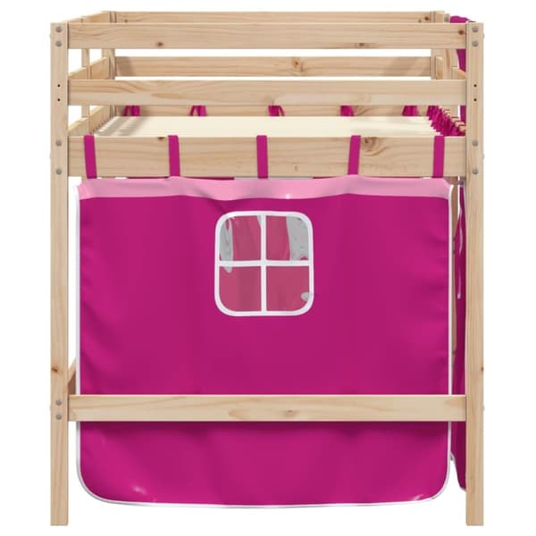 vidaXL Loftsäng med rutschkana rosa 90x190 cm massiv furu