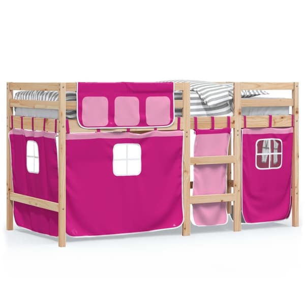 vidaXL Loftsäng med rutschkana rosa 90x190 cm massiv furu