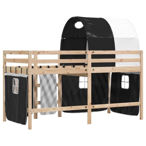 vidaXL Køyeseng for barn tunnel hvit og svart 90x190 cm heltre furu