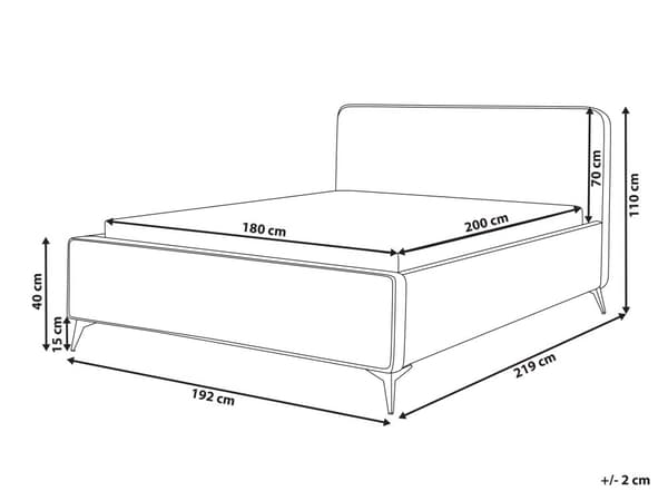 Sänky kermanvalkoinen 180 x 200 cm buklee verhoilu puinen sälepohja metallijalat minimalistinen