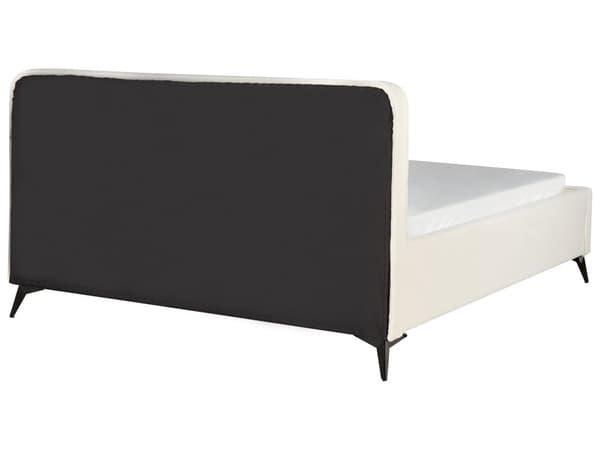 Sänky kermanvalkoinen 180 x 200 cm buklee verhoilu puinen sälepohja metallijalat minimalistinen