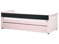 Pikkukuva 8 / 11: Sohvasänky pastellipinkki 80 x 200 cm samettiverhoilu sälepohja ulosvedettävä lisävuode napitettu retro