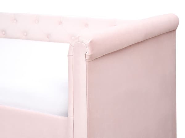 Bäddsoffa Pastellrosa Sammetsklädsel Liten Enkelsäng Storlek 90 x 200 cm Gäst Underbädd Knappar