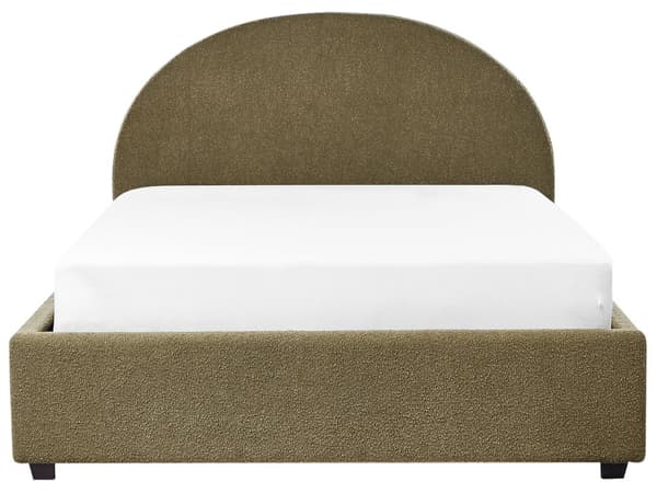 Förvaringssäng Olivgrön Bouclé Polyestertyg Dubbelsäng 140 x 200 cm Minimalistisk Retro Design Schäslong Förvaring