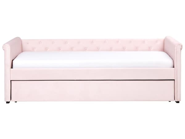 Enkeltseng Lyserød Velour 80 x 200 cm Junior Sofa Seng med Udtræk til Dobbeltseng Quiltet Ryglæn til Børneværelse Multifunktionel Design