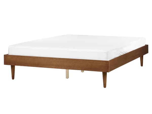 Dobbeltseng Lyst Gummitre med LED 140 x 200 cm Lamellbunn uten Sengegavl Naturlig Rustikk Soverom