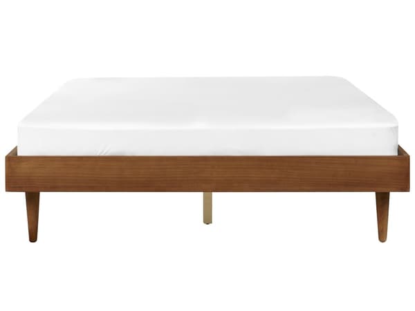 Dobbeltseng Lyst Gummitre med LED 140 x 200 cm Lamellbunn uten Sengegavl Naturlig Rustikk Soverom