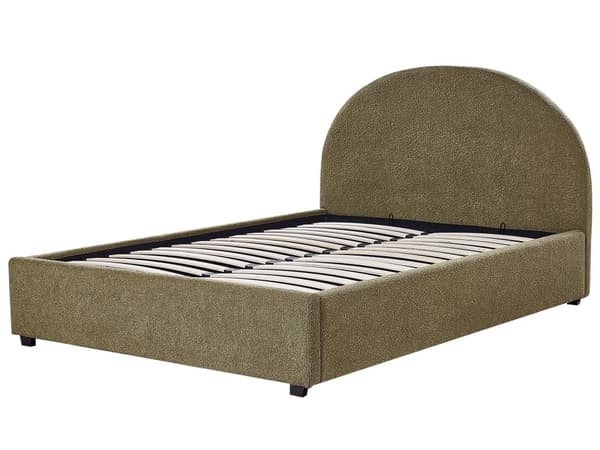 Seng Oppbevaringsseng Olivengrønn Boucle 140 x 200 cm Minimalistisk Retro Design Oppbevaring