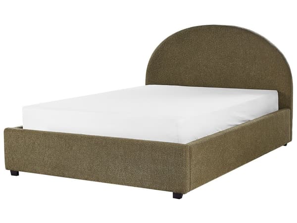 Seng Oppbevaringsseng Olivengrønn Boucle 140 x 200 cm Minimalistisk Retro Design Oppbevaring