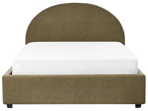 Seng Oppbevaringsseng Olivengrønn Boucle 140 x 200 cm Minimalistisk Retro Design Oppbevaring