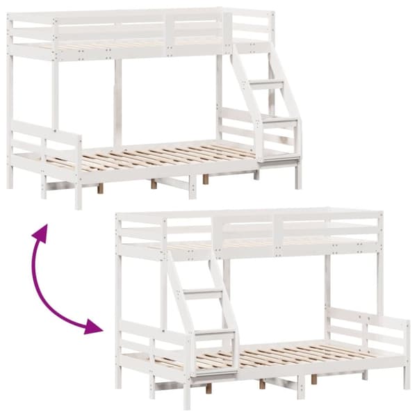 vidaXL køjeseng 90x200/120x200 cm massivt fyrretræ hvid