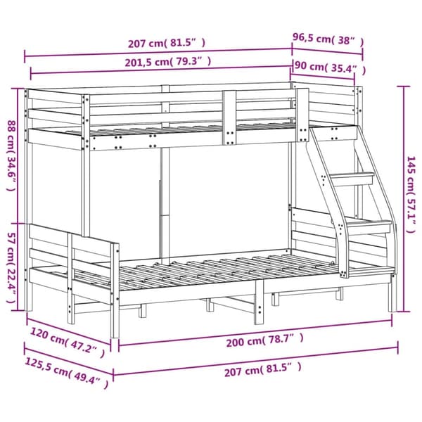 vidaXL køjeseng 90x200/120x200 cm massivt fyrretræ hvid