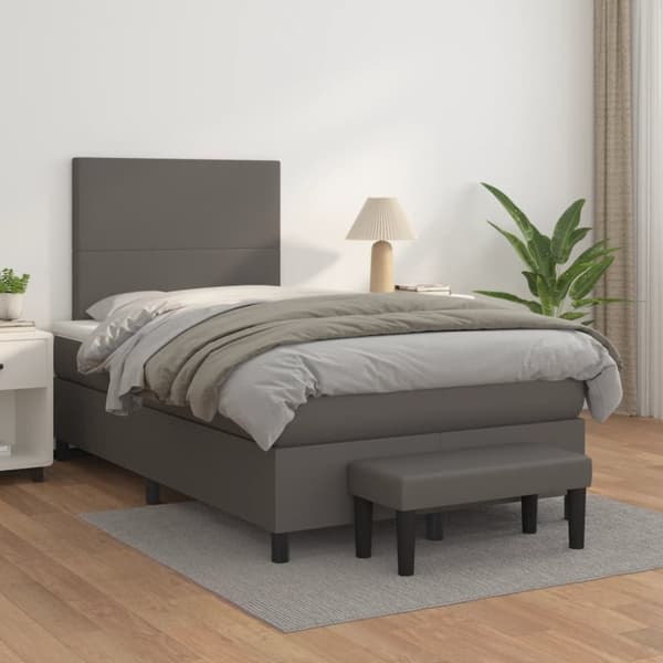 vidaXL kontinentalseng med madras 120x190 cm kunstlæder grå
