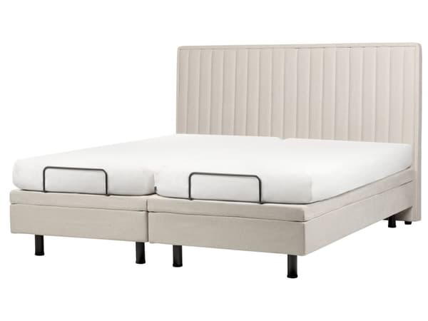 Parisänky vaalea beige kangas verhoiltu 180 x 200 cm sähkösäädettävä tikattu kaukosäädin skandinaavinen