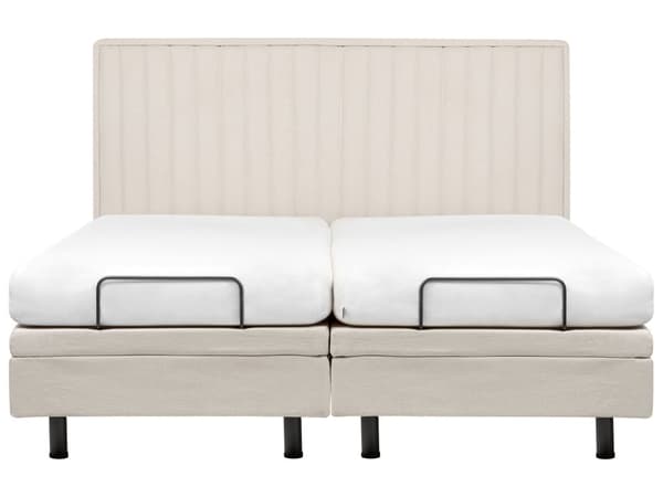 Parisänky vaalea beige kangas verhoiltu 180 x 200 cm sähkösäädettävä tikattu kaukosäädin skandinaavinen