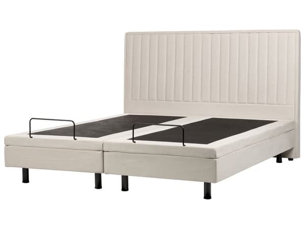 Parisänky vaalea beige kangas verhoiltu 180 x 200 cm sähkösäädettävä tikattu kaukosäädin skandinaavinen