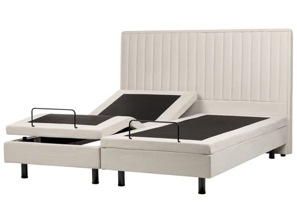 Elevationsseng Lys Beige Polyester 180 x 200 cm Elektrisk Dobbelt Justerbar Seng med Fjernbetjening Sengeramme med Gavl To Mands