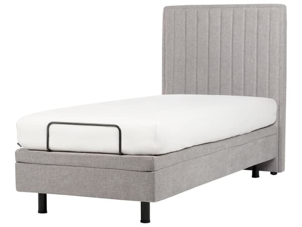 Elevationsseng Lysegrå Polyester 90 x 200 cm Elektrisk Enkeltmandsseng Justerbar Seng med Fjernbetjening Sengeramme med Gavl