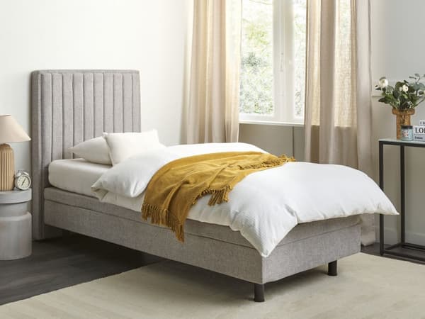 Elevationsseng Lysegrå Polyester 90 x 200 cm Elektrisk Enkeltmandsseng Justerbar Seng med Fjernbetjening Sengeramme med Gavl