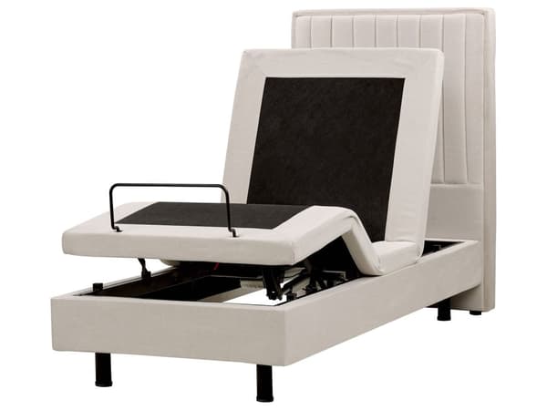 Elevationsseng Lys Beige Polyester 80 x 200 cm Elektrisk Enkeltmandsseng Justerbar Seng med Fjernbetjening Sengeramme med Gavl