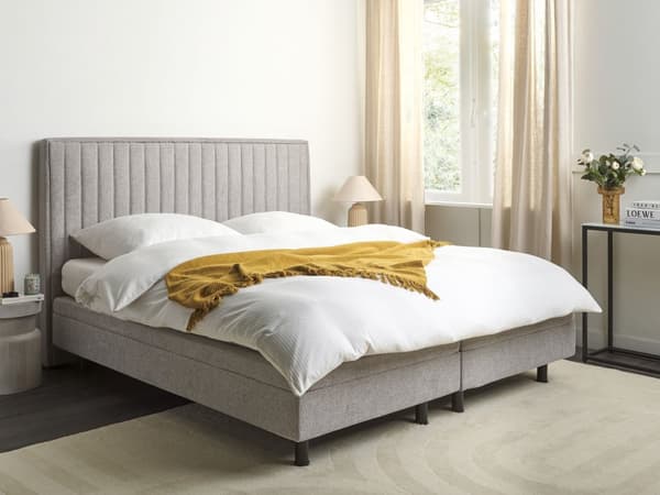 Elevationsseng Lysegrå Polyester 180 x 200 cm Elektrisk Dobbelt Justerbar Seng med Fjernbetjening Sengeramme med Gavl To Mands