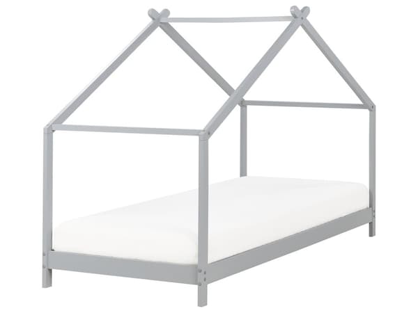 Sänky harmaa mänty puu 90 x 200 cm talo sälepohja lastenhuoneeseen moderni tyyli