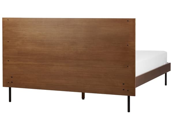 Sänky tumma puu MDF-levy 140 x 200 cm sängynpääty sälepohja mustat metallijalat