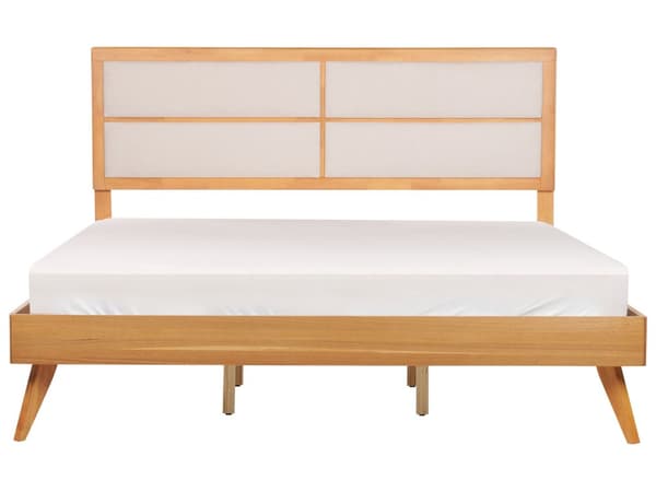 Parisänky vaalea kumipuu MDF-levy beige kangas 180 x 200 cm sälepohjalla retro rustiikkinen tyyli