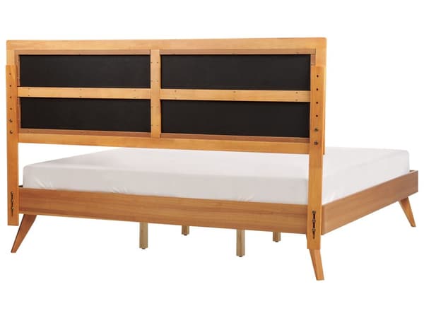 Parisänky vaalea kumipuu MDF-levy beige kangas 180 x 200 cm sälepohjalla retro rustiikkinen tyyli