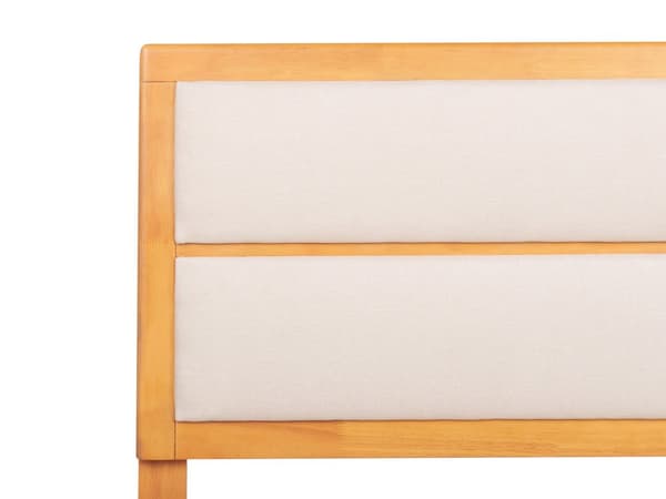 Parisänky vaalea kumipuu MDF-levy beige kangas 180 x 200 cm sälepohjalla retro rustiikkinen tyyli