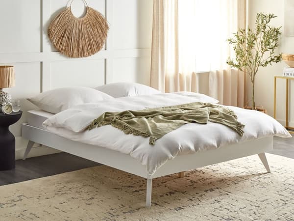 Sengeramme Hvit 160 x 200 cm med Lamellramme Minimalistisk Skandinavisk Design
