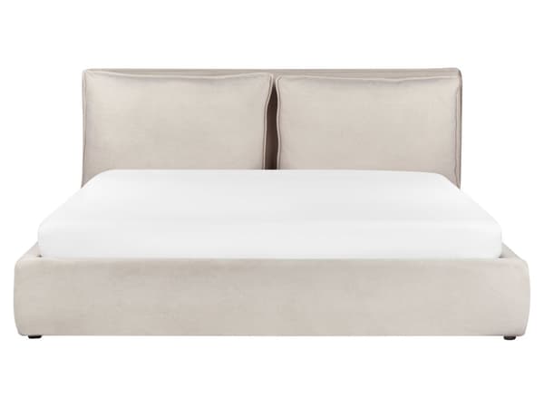 Seng med oppbevaring Stoff Lys beige 180 x 200 cm Polstret sengeramme Sengegavl Oppbevaringsplass Soverom Moderne Skandinavisk