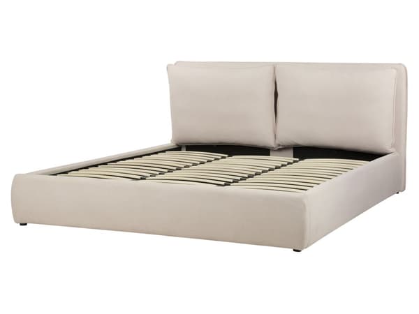 Seng med oppbevaring Stoff Lys beige 180 x 200 cm Polstret sengeramme Sengegavl Oppbevaringsplass Soverom Moderne Skandinavisk