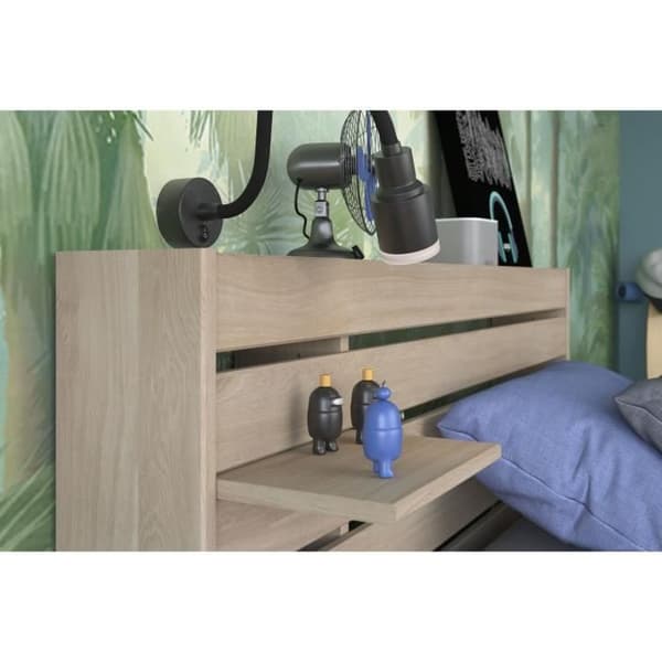 ESCALE barnsäng 90x190/200 cm - Ekdekor - Sänggavel + 2 lådor - L121,5 x H88,6 x D216,8 cm
