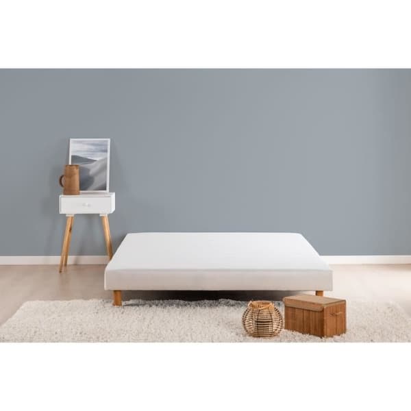 Klädd lamellbotten 140 x 190 cm - Vitt massivt trä + Fötter - DEKO DREAM Rakenne