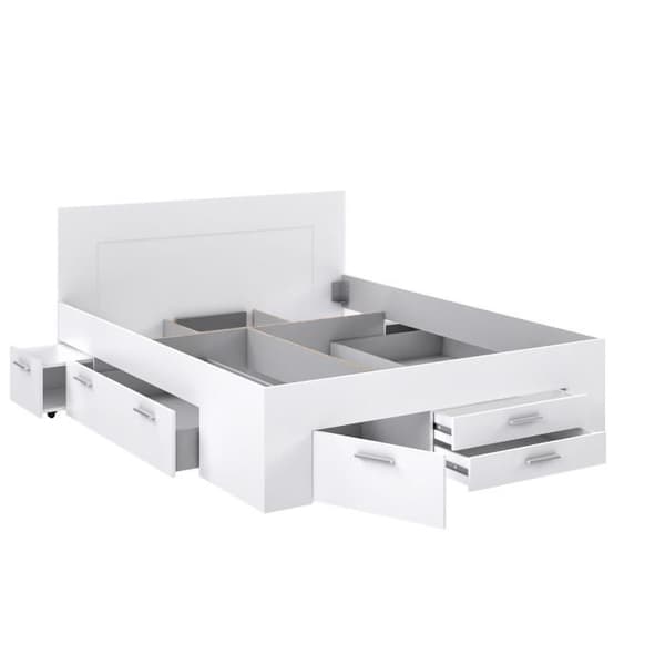 Modern vuxensäng 160x200 cm - 4 lådor - 2 sängbord med nisch - Matt vit dekor - UDINE