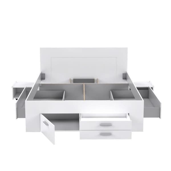 Modern vuxensäng 160x200 cm - 4 lådor - 2 sängbord med nisch - Matt vit dekor - UDINE