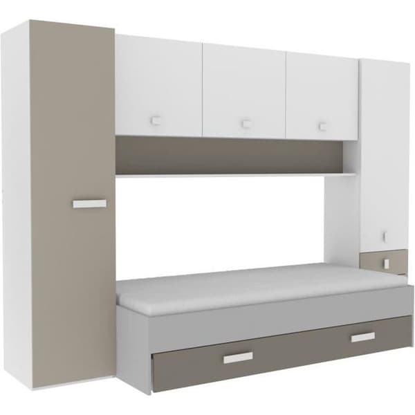 DEMEYERE Barnsäng med flera förvaringsutrymmen - Vit/lerdekor - 90 x200 cm - STÖD