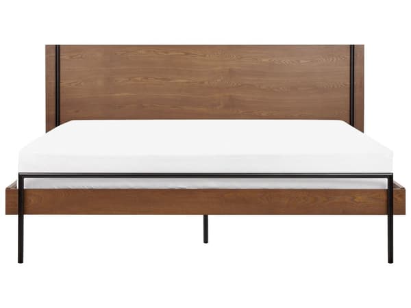 Seng med Mørk Treramme 180 x 200 cm Høy Sengegavl med Metallben Klassisk Soveromdesign