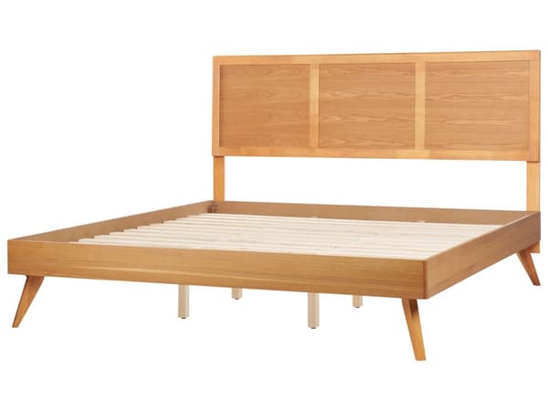 Säng Ljust Trä MDF 160 x 200 cm med Sänggavel Spjälbotten Rustik Stil Sovrum