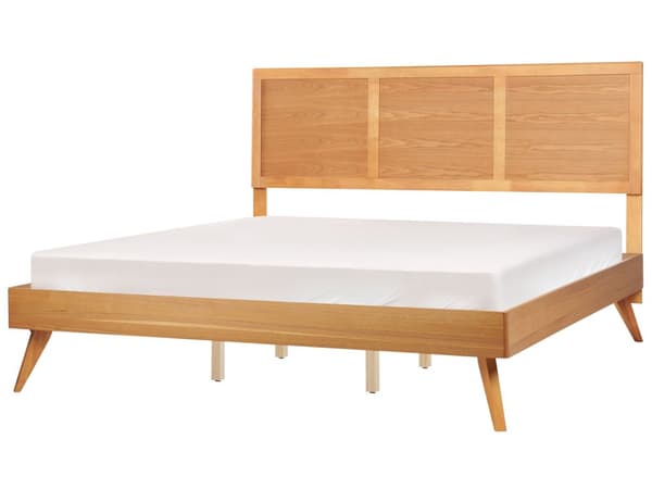 Säng Ljust Trä MDF 160 x 200 cm med Sänggavel Spjälbotten Rustik Stil Sovrum