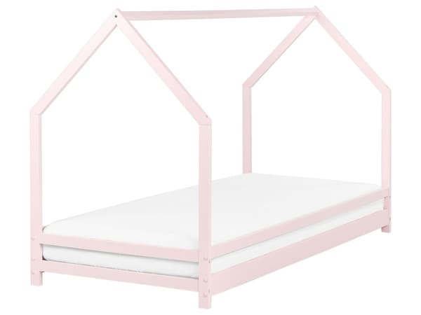 Sänky pastellipinkki 90 x 200 cm mänty puinen lasten talosänky matala moderni