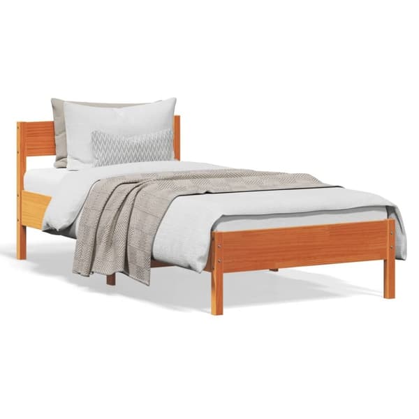 vidaXL sengeramme uden madras 90x200 cm massivt fyrretræ gyldenbrun