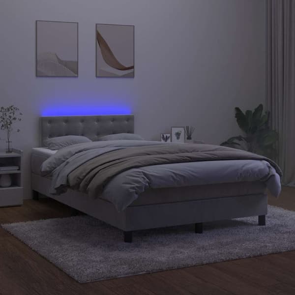 vidaXL kontinentalseng med madras og LED-lys 120x190 cm fløjl lysegrå