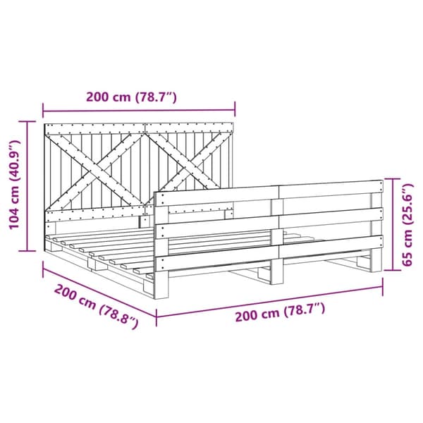 vidaXL sengeramme med sengegavl 200x200 cm massivt fyrretræ