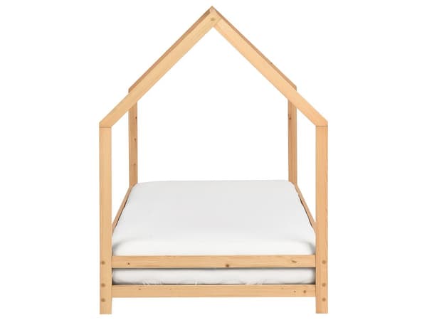 Barnsäng Hus Säng Ljust Furuträ 90 x 200 cm med Spjälbotten Småbarn Modern Barnkammare