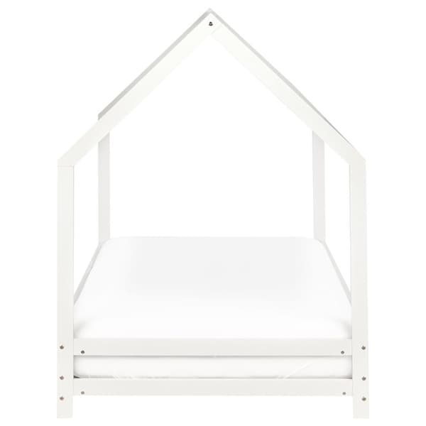 Barnsäng Hus Säng Vit Furuträ 90 x 200 cm med Spjälbotten Småbarn Modern Barnkammare